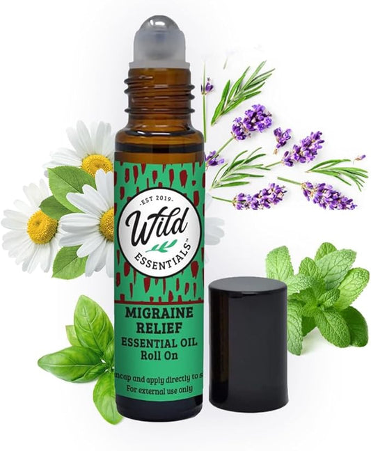 mEssentials Migraine Relief 10ml Essential Oil Roll On, Organic Jojoba Oil, All Natural, Slim Glass Bottle, Premium Stainless Steel Applicator
