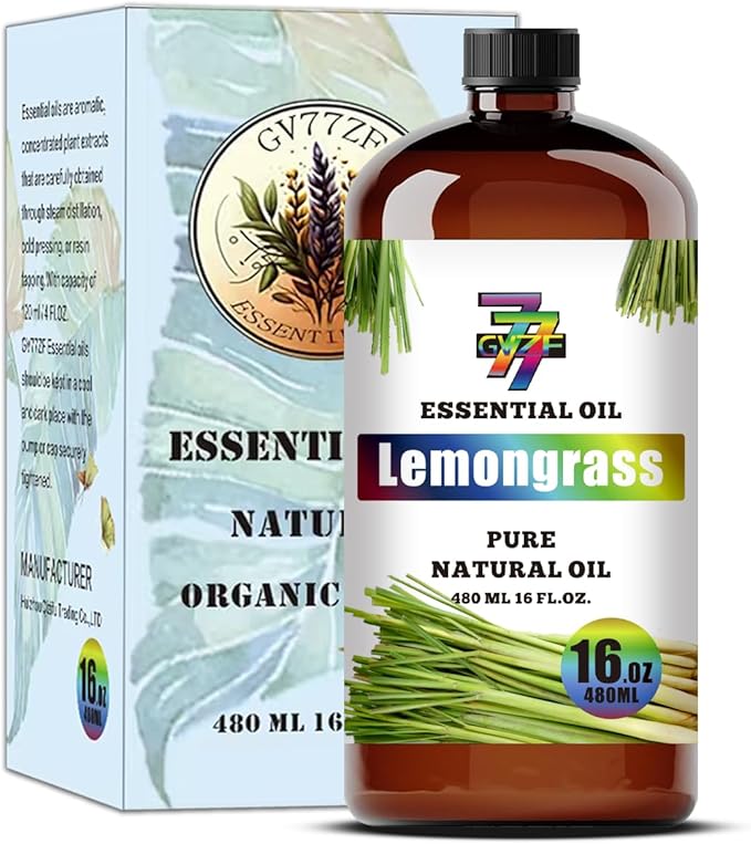 Lemongrass Essential Oil - GV77ZF Lemongrass Oils for Diffusers, Humidifiers, DIY Candles, Soap, Cleaning, Home, Office, Yoga, Massage, Gifts - 16 fl oz (480 ml)