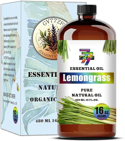Lemongrass Essential Oil - GV77ZF Lemongrass Oils for Diffusers, Humidifiers, DIY Candles, Soap, Cleaning, Home, Office, Yoga, Massage, Gifts - 16 fl oz (480 ml)