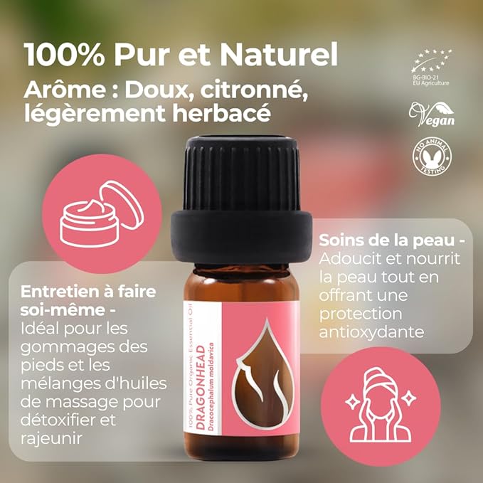 Essences Bulgaria Organic Moldavian Dragonhead Essential Oil 1/6 Fl Oz | 5ml | Dracocephalum Moldavica | 100% Pure and Natural | Undiluted | Therapeutic Grade | Family Owned Farm | Steam-Distilled