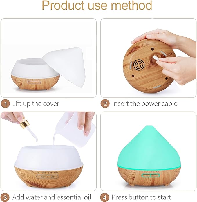 Essential Oil Diffuser, Wood Ultrasonic Cool Mist Humidifier, Ambient Night Light, 400ml Waterless Auto-Off, for Home,Bedroom,Office (Light Wood)