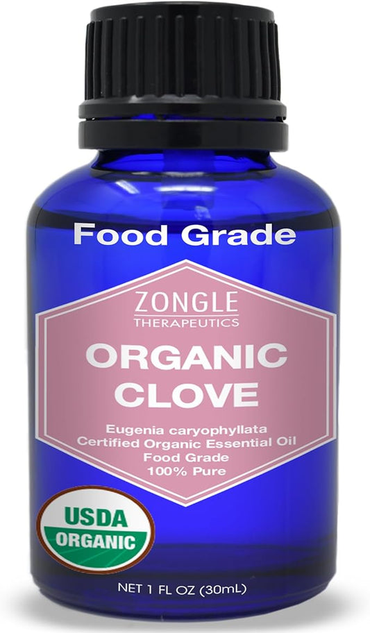 Organic, Clove Oil, Food Grade, for Teeth and Gums, Tooth Aches – 100% Pure, Clove, Bud, Essential, Oil, by Zongle Therapeutics, 1 OZ