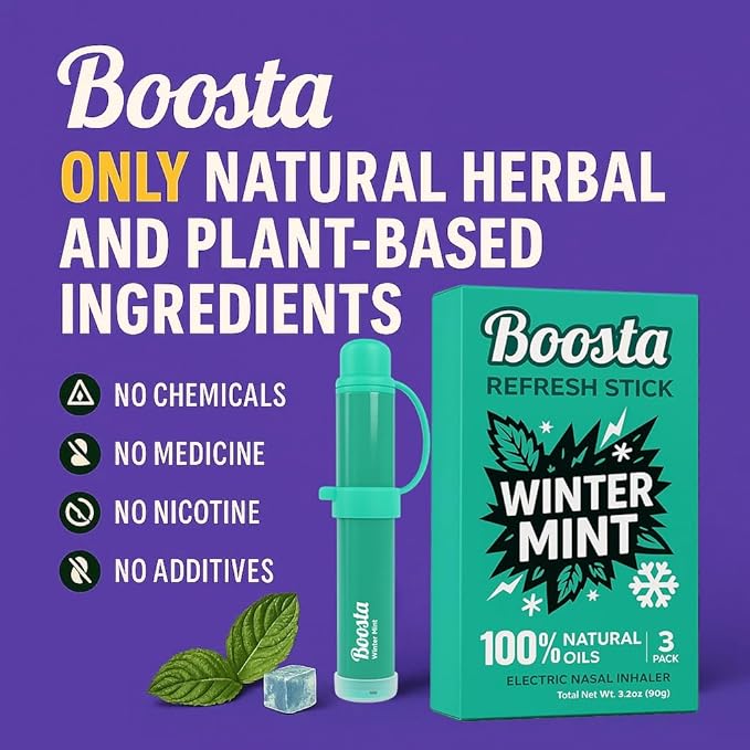 Nasal Inhaler Stick - Focus Herbal Diffuser Pen & Essential Oils Vapor Menthol Inhaler Energy - Non-Medicated Natural Eucalyptus Aromatherapy for Nasal Congestion Relief, Mint 3-Pak