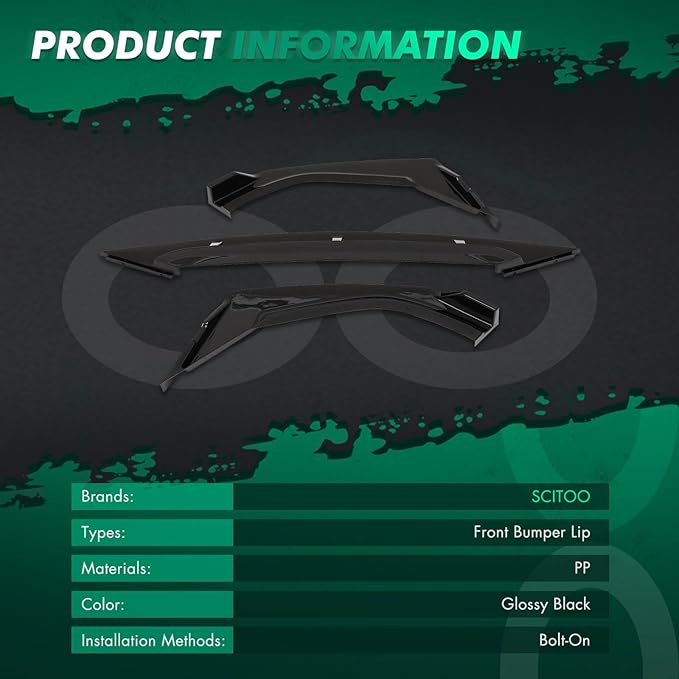 SCITOO Front Lip Spoiler Fits for 2019-2020 for Honda Civic Sedan Glossy Black Front Bumper Lip
