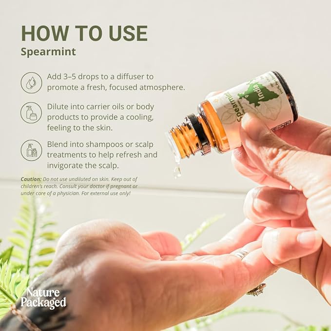 Spearmint Essential Oil - Direct from Essential Oils India - Steam Distilled - Aceite Esencial de Menta Verde for Aromatherapy, Massage, Diffuser, DIY Candle and Soap Making - 2lbs