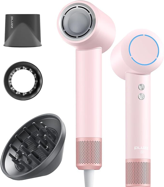 Professional Hair Dryer with Diffuser for Curly Hair, 400M Negative Ionic Blow Dryer for Fast Drying, 120,000 RPM High-Speed Brushless Motor, Low Noise Lightweight, Travel-Friendly (Pink)