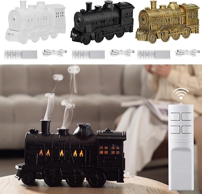 300ml Retro Steam Train Essential Oil Diffuser and Cool Mist Humidifier with Ultra-Quiet Operation, Dual Ambient Lights, Two Spray Modes, Automatic Shut-Off Safety(Green)