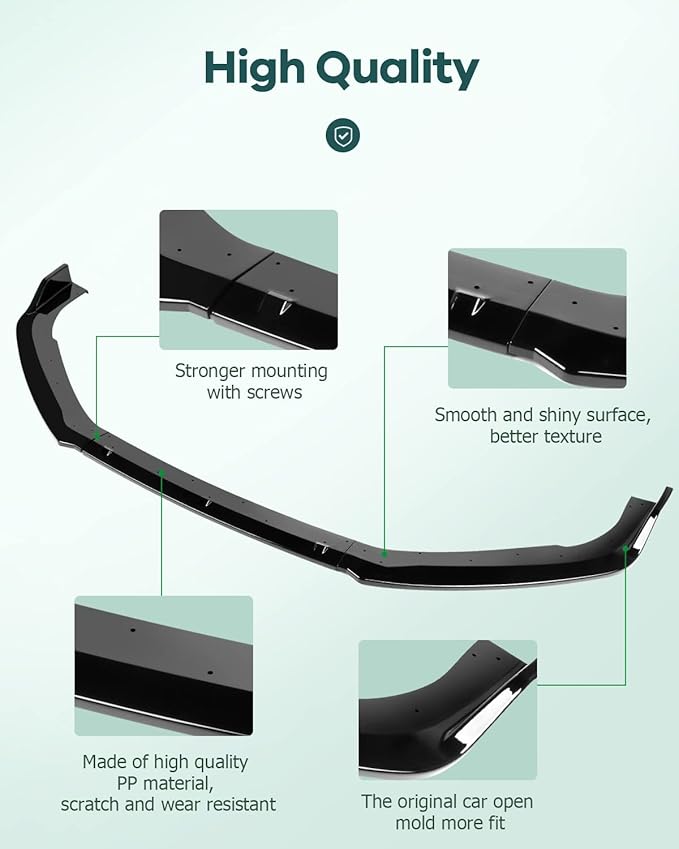 SCITOO Front Lip Spoiler Fits for 2018-2020 for Honda Accord Sedan Glossy Black Front Bumper Lip
