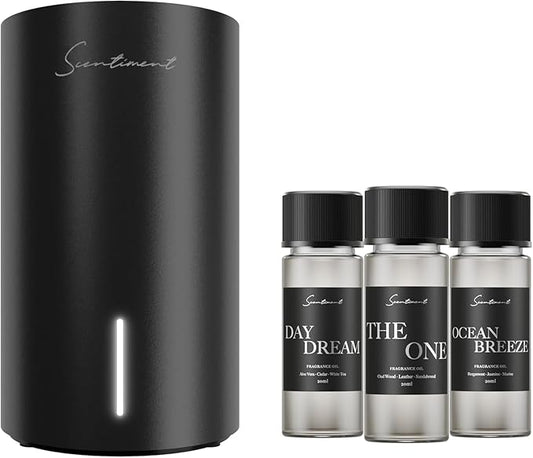Scentiment Mini V2 LE Diffuser Discovery Kit – Includes 3 20ml Fragrance Oils: Day Dream, The One & Ocean Breeze | Up to 500 Sq Ft Coverage | Black