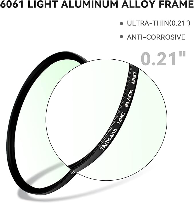 7artisans Black Mist Filter 1/8 Aluminum Alloy Natural Soft Diffuser Effect Dream Cinematic Effect Soft Focus Optical Glass Filter (72mm)