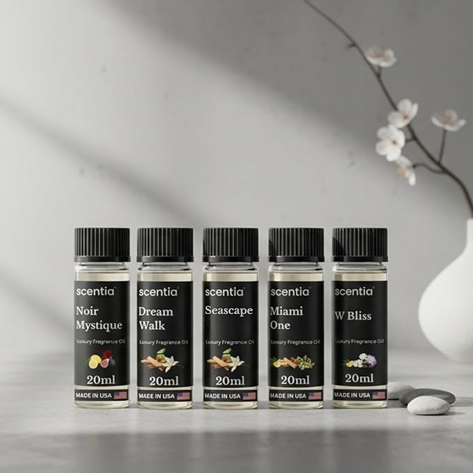 Scentia Luxury Diffuser Essential Oils Set – 5x20ml Discovery Collection, Miami One (Inspired by 1 Hotel Miami, Formerly My Way) Coastal (Formerly Cabana) & White Tea Spa Fragrance