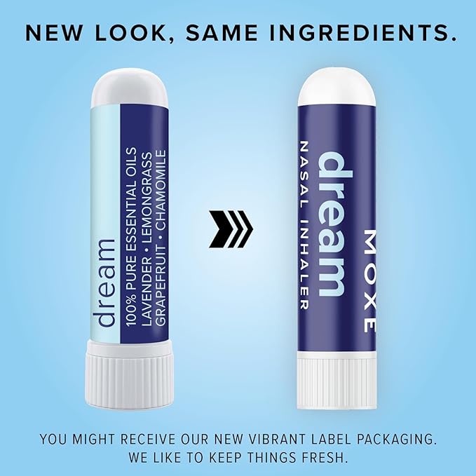 MOXĒ Dream Nasal Inhaler, Essential Oil Blend, Calming, Relaxing, Natural Tension Calmness, Soothing Fragrance, Lavender, Chamomile, Lemongrass, Grapefruit, Made in USA (3 Pack)