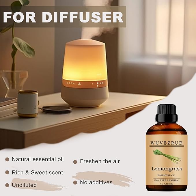 Lemongrass Essential Oils 60ML, 100% Pure and Natural Essential Oil for Aromatherapy Diffuser - 2 Fl Oz/Lemongrass