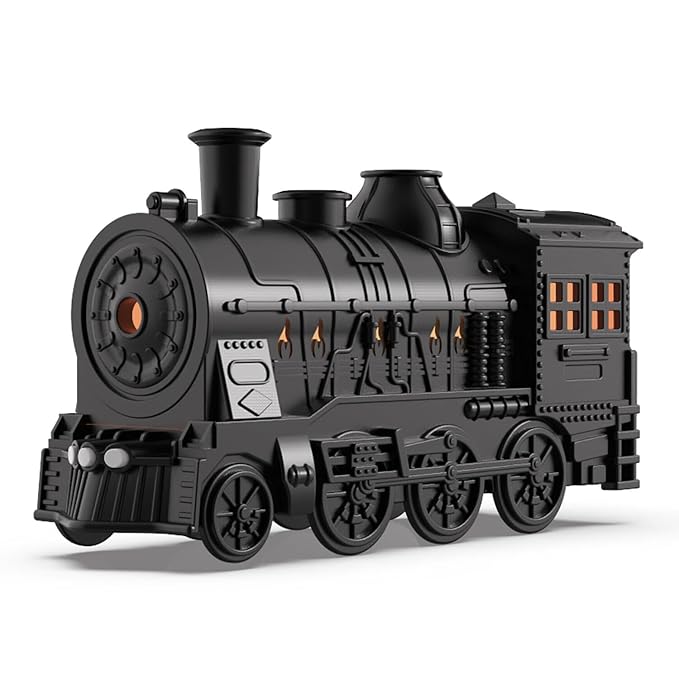 Train Shape Essential Oil Diffuser Humidifier, 2 Lighting Modes, Remote Control, Train Design Home Fragrance Diffuser, 300ml, for Bedroom Office Desktop (US Plug)