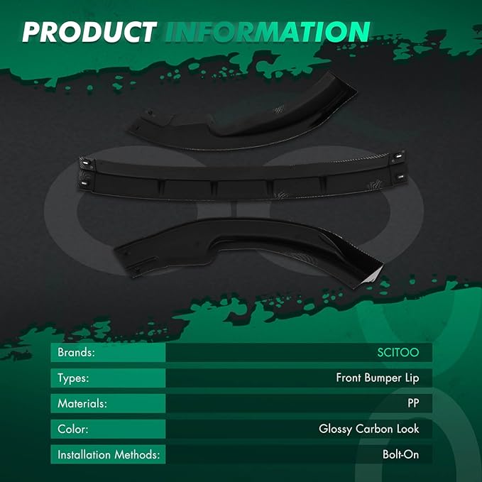 SCITOO Glossy Carbon Look Front Bumper Lip GT-Style Fits for 2013-2020 for Nissan 370Z PP Front Lip Spoiler