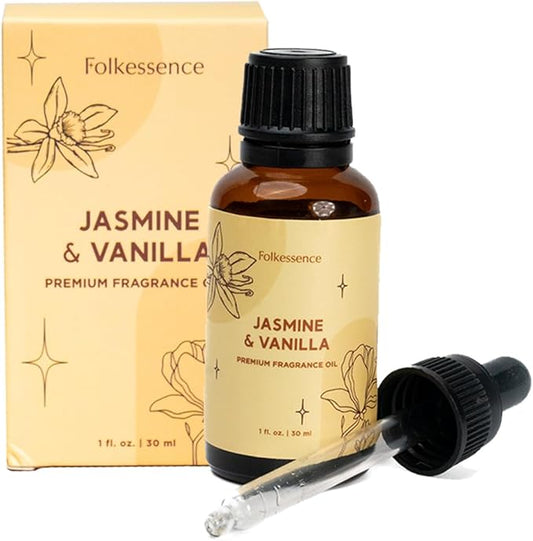 Folkulture Jasmine & Vanilla Essential Oil Blend | 30 ml - 1.01 Fl Oz Fragrance Oil | Premium Diffuser Oils for Humidifier, Diffuser for Relaxation, Calmness, Home Fragrance & House Warming Gifts