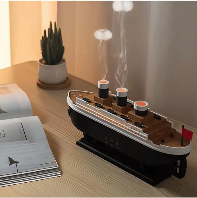 Essential Oil Diffuser, 250ml Ship Modelling Aromatherapy Ship Oil Diffuser Cool Mist Humidifier with Remote Control, for Home Office(Black)