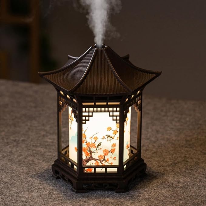Zen Pavilion Lantern Aroma Diffuser & Night Light,160ml Essential Oil Diffuser with 2 Mist Modes,Japanese Style Zen Garden Humidifier,Warm Cool White LED,Quiet Operation for Yoga,Meditation & Sleep