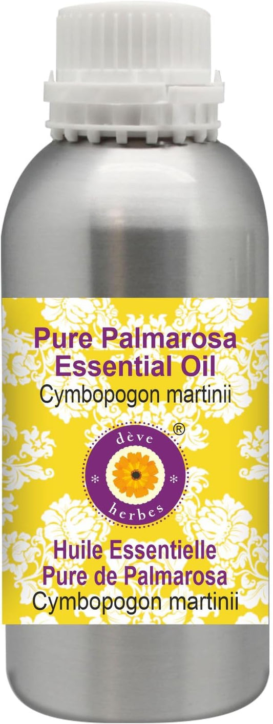 Deve Herbes Pure Palmarosa Essential Oil (Cymbopogon martinii) Steam Distilled 1250ml (42 oz)