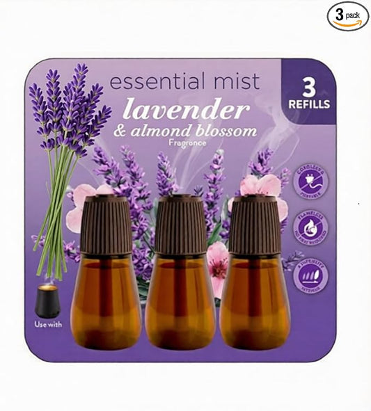 Essential Mist Refill for Essential Oils Diffuser, Lavender and Almond Blossom, 3 Count, Air Freshener, Adjustable Intensity