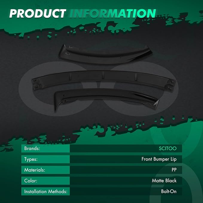 SCITOO Matte Black Front Bumper Lip Fits for 2013-2014 for Ford Focus ST PP Front Lip Spoiler
