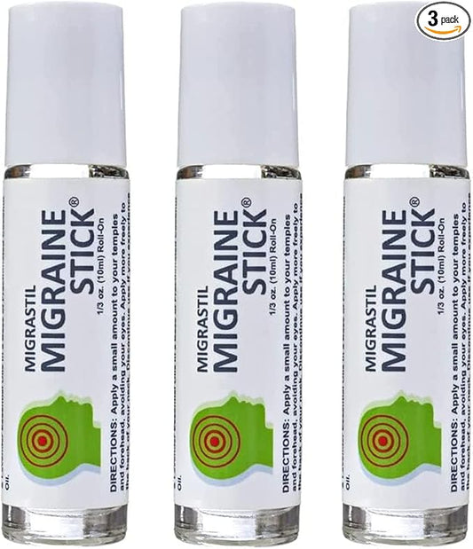 Basic Vigor Migrastil Migraine Stick Rollon - Fast Cooling Comfort for Your Head 3-Pack. Aromatherapy with Peppermint & Other Essential Oils. Metal Roller. Made in USA by Basic Vigor