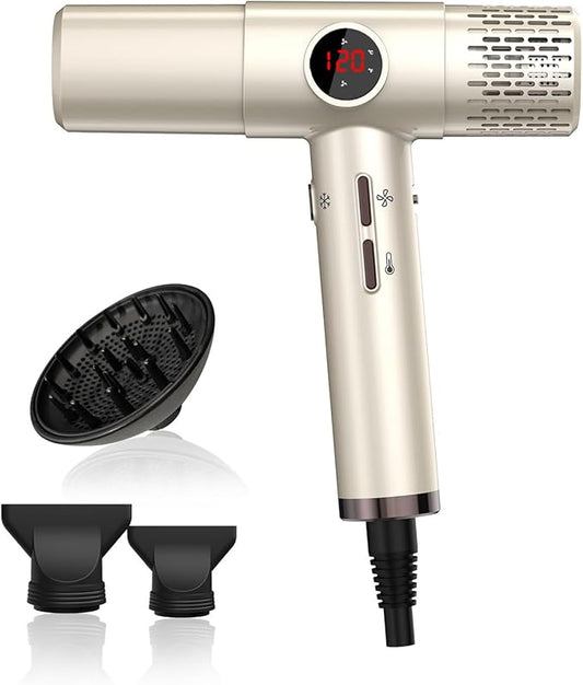 Ionic Hair Dryer with Diffuser - 1800W High-Speed Blow Dryer, Innovative Led Display Temperature Control Blow Dryer, Low Noise, Lightweight, Suitable for Travel, Home Salon