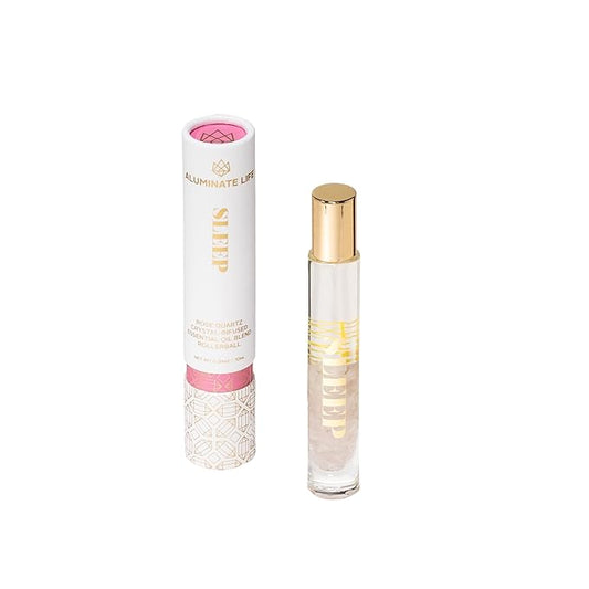 Essential Oil Rollerball - Sleep, 0.34 oz – Rose Quartz Crystal Infused Roll On with Rose, Lavender & Vanilla – Aromatherapy Blend, Vegan, Made in USA, Gift Ready