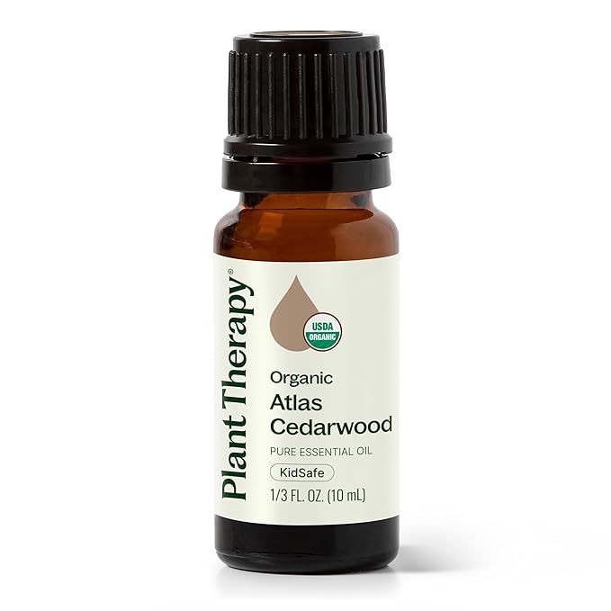 Plant Therapy Organic Atlas Cedarwood Essential Oil, 10 mL (1/3 oz), 100% Pure and Undiluted, USDA Certified Organic, for Essential Oil Diffusers and DIY Skincare