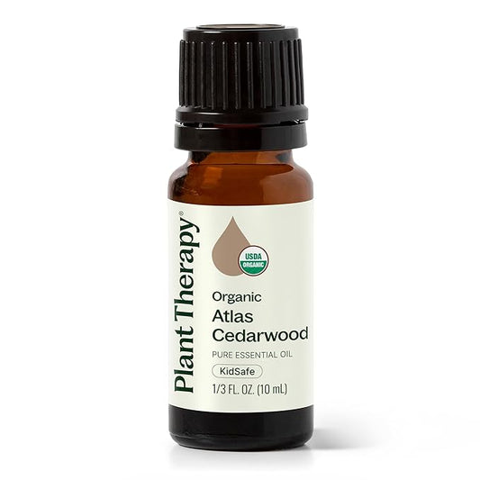 Plant Therapy Organic Atlas Cedarwood Essential Oil, 10 mL (1/3 oz), 100% Pure and Undiluted, USDA Certified Organic, for Essential Oil Diffusers and DIY Skincare