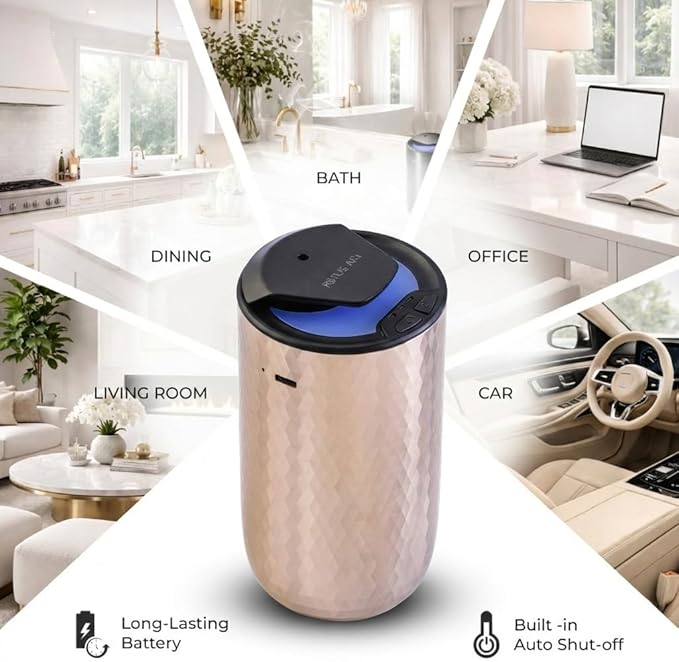 Waterless Essential Oil Diffuser – Portable Cordless Aromatherapy Diffuser for Home, Car, Office – 3 Mist Levels - 4 Timer Modes - 15ml Oil Capacity - USB-C Rechargeable