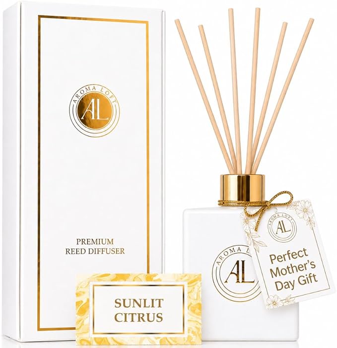 White Reed Diffusers for Home | Premium Fragrance Diffuser | White Diffuser Sticks in Oil Set with Sunlit Citrus Scent | Smell Good Stuff | Long-Lasting Oil for Bathroom & Office (5 oz)