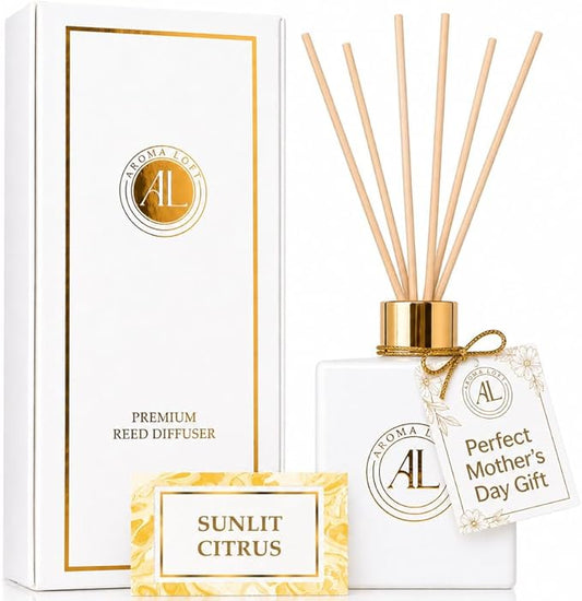 White Reed Diffusers for Home | Premium Fragrance Diffuser | White Diffuser Sticks in Oil Set with Sunlit Citrus Scent | Smell Good Stuff | Long-Lasting Oil for Bathroom & Office (5 oz)
