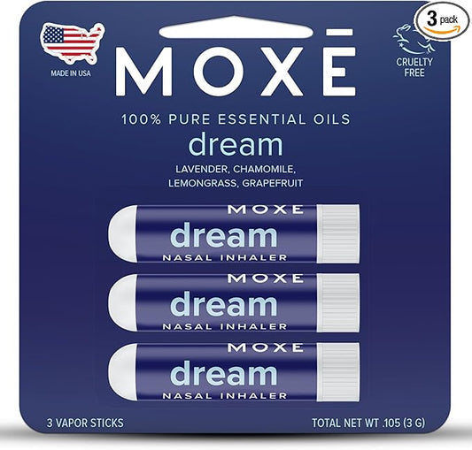 MOXĒ Dream Nasal Inhaler, Essential Oil Blend, Calming, Relaxing, Natural Tension Calmness, Soothing Fragrance, Lavender, Chamomile, Lemongrass, Grapefruit, Made in USA (3 Pack)