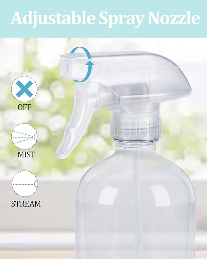 8 Pack 360° Spray Nozzles for 8oz, 16 oz Glass Spray Bottles, Spray Nozzles with Mist Stream Sprayer for Kitchen, Garden, Home and Office, Cleaning Solutions