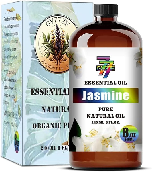 Jasmine Essential Oil - GV77ZF Jasmine Oils for Diffusers, Humidifiers, DIY Candles, Soap, Cleaning, Home, Office, Yoga, Massage, Gifts - 8 fl oz (240 ml)