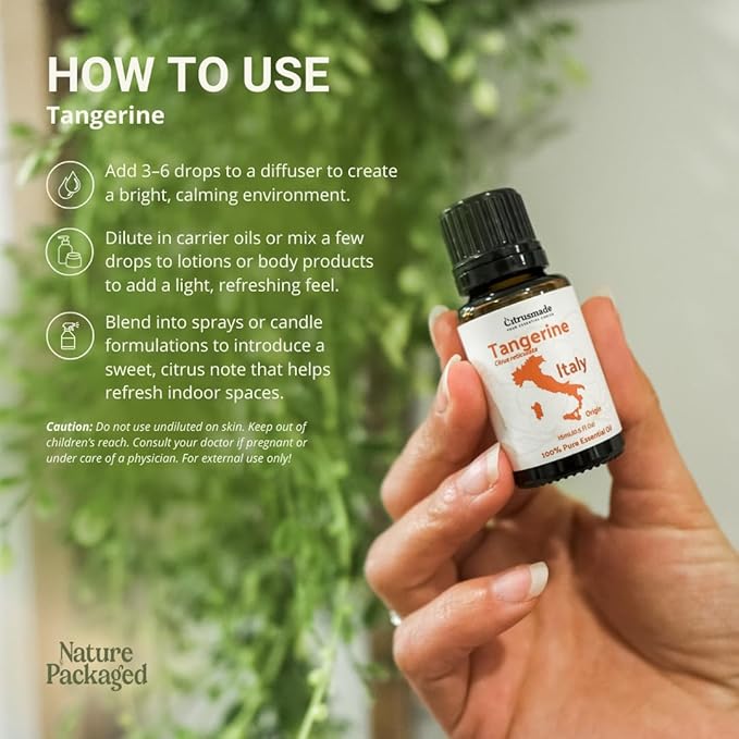 Tangerine Essential Oil - Direct from Citrusmade Italy - Cold Pressed - Aceite Esencial de Mandarina for Aromatherapy, Massage, Diffuser, DIY Candle and Soap Making - 8oz