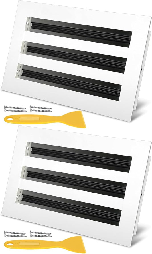10x6 Modern AC Vent Cover 2Pack, Decorative White Air Vent (Duct Opening Cutout), All Aluminium Standard Linear Slot Diffuser, Low Noise - Register Grille for Ceiling, Walls & Floors