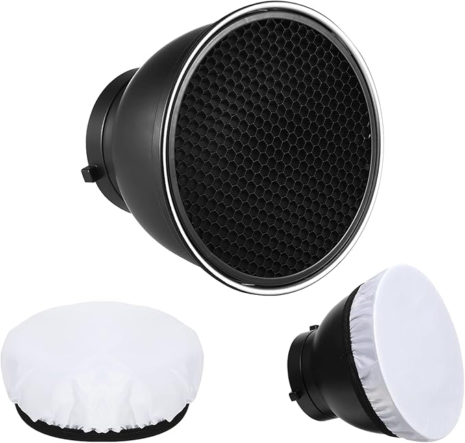 7" Standard Reflector Lamp Shade Dish Diffuser with 60° Honeycomb Grid for Bowens Mount Studio Strobe Flash Light Speedlite (with Soft Cloth)