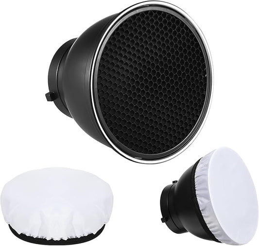 7" Standard Reflector Lamp Shade Dish Diffuser with 60° Honeycomb Grid for Bowens Mount Studio Strobe Flash Light Speedlite (with Soft Cloth)