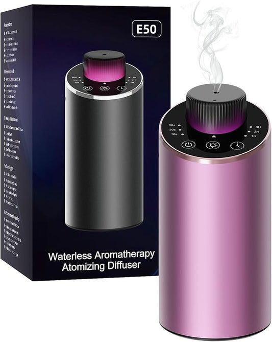 Essential Oil Diffuser Waterless Scent Aromatherapy Diffusers for Home Large Room, Bedroom, Car, Office,Desk, Battery Operated, Small Cordless Air Freshener Machine, 3 Countdown Timers & 3 Mist Levels
