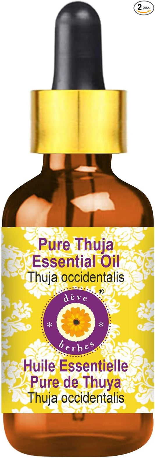 Deve Herbes Pure Thuja Essential Oil (Thuja occidentalis) with Glass Dropper Steam Distilled 10ml (0.33 oz)