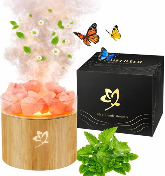 Oil Diffuser - Wood Grain 160ML Aroma Diffuser for Office - Himalayan Salt Rock with Relieving Stress for Women