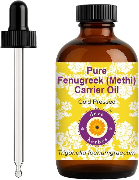 dève herbes Fenugreek (Methi) Oil (Trigonella foenumgraecum) | Cold Pressed | Pure | Natural | For Diluting Essential oils | Hair, Skin & Massage | Non-Sticky | Lightweight | Unisex | 120ml (4 oz)