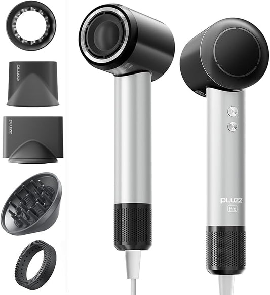Pro Professional Hair Dryer with 3M Power Cord, 140,000 RPM Brushless Motor High-Speed, 500M Negative Ions, Quiet & Lightweight, Diffuser & Holders Attachments – Salon/Home Use