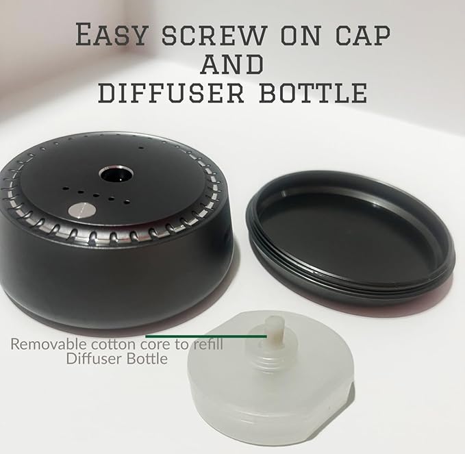 New Smart Aroma Diffuser, Automatic Freshener, Auto On/Off USB Waterless Essential Oil Diffuser for Car, Rechargeable Black and Chrome Mini Luxury Diffuser