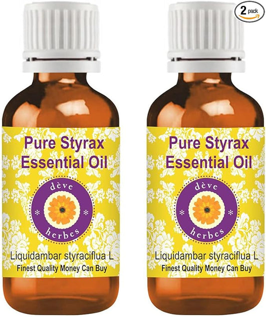 Deve Herbes Pure Styrax Essential Oil (Liquidambar styraciflua L) Steam Distilled (Pack of Two) 100ml X 2 (6.76 oz)