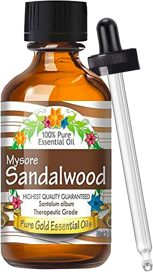 Pure Gold Essential Oils Pure Gold Mysore Sandalwood Essential Oil – 60ml (2 fl oz) – Aromatherapy Oil