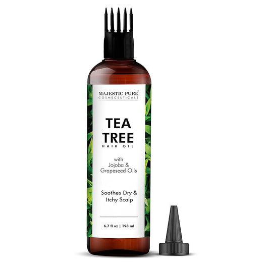 Majestic Pure 100% Pure Tea Tree Oil For Hair Growth - Strengthening, Nourishing, Volumizing - Infused with Jojoba Oil & Grapeseed Oil - Non GMO Verified - 6.7 Fl Oz