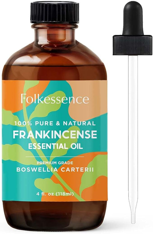 Folkulture Frankincense Essential Oil Organic | 4 Fl Oz - 100% Pure, Natural Frankincense Oil | Essential Oil for Skin | Premium Grade with Glass Dropper for Aromatherapy